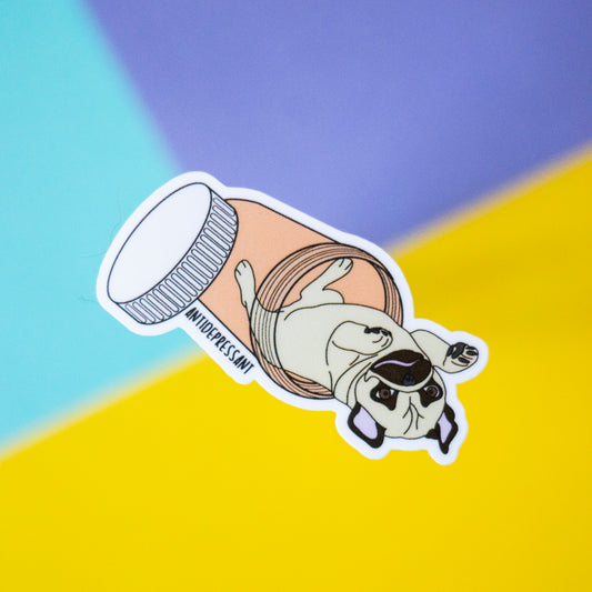 Antidepressant Dog 3" Sticker - Fawn Pug