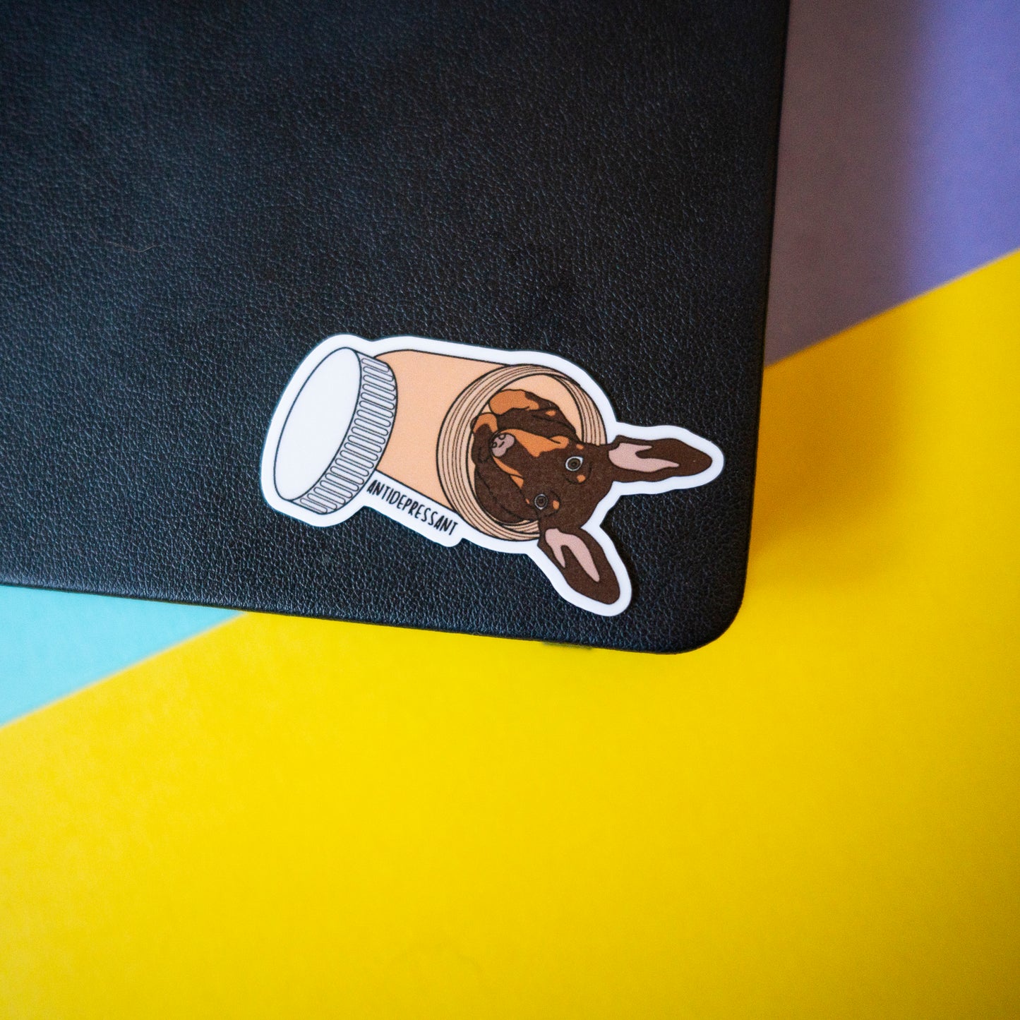 Antidepressant Dog 3" Sticker - Choc & Tan Dachshund
