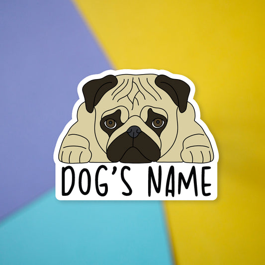 Personalised Fawn Pug Car Sticker - 3"