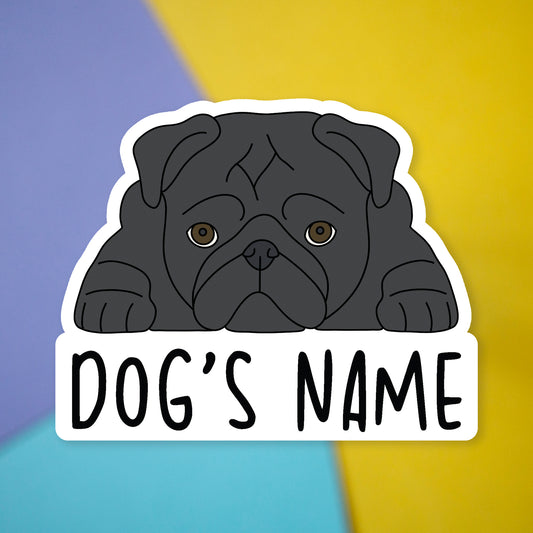 Personalised Black Pug Car Sticker - 7"