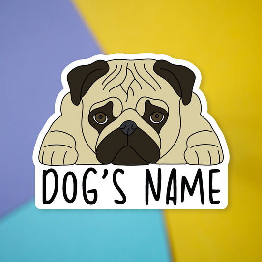 Personalised Fawn Pug Car Sticker - 5"