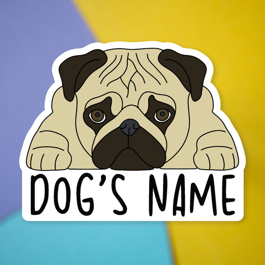 Personalised Fawn Pug Car Sticker - 7"