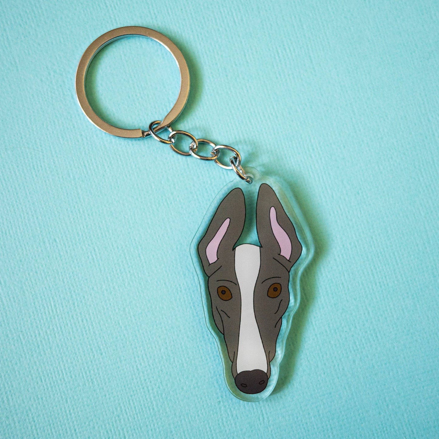 Greyhound Keychain - Grey & White
