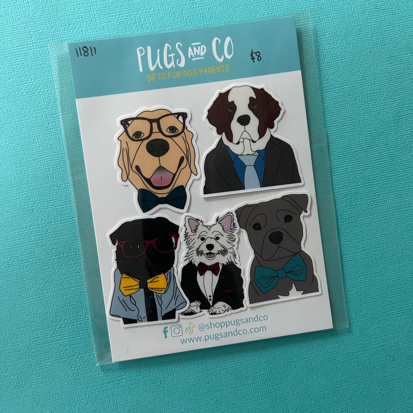 Dapper Dog 2" Sticker Set of 5 - RANDOM