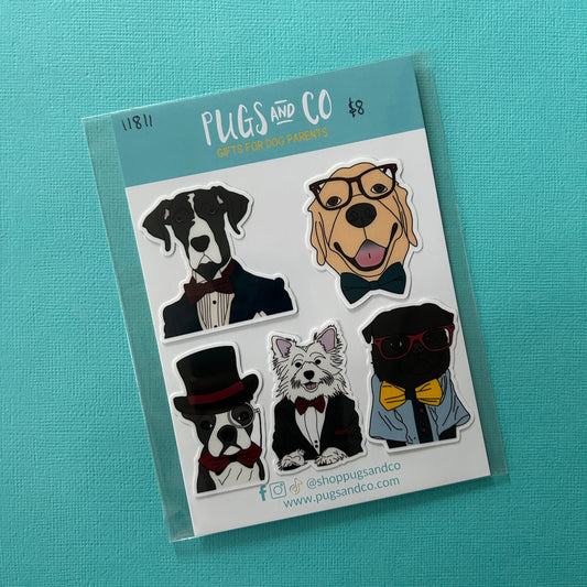 Dapper Dog 2" Sticker Set of 5 - RANDOM