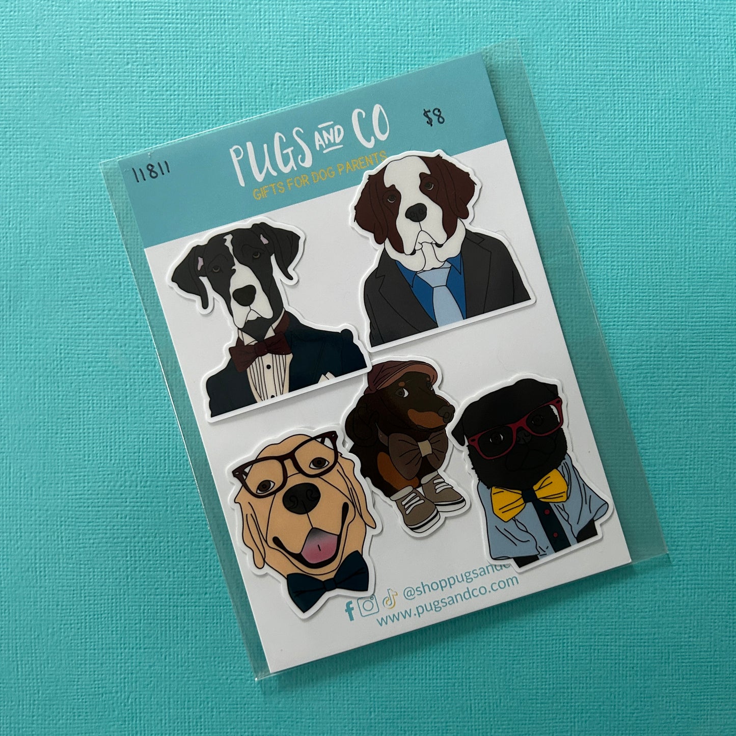 Dapper Dog 2" Sticker Set of 5 - RANDOM