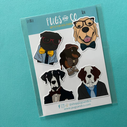 Dapper Dog 2" Sticker Set of 5 - RANDOM