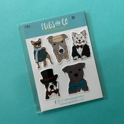 Dapper Dog 2" Sticker Set of 5 - RANDOM
