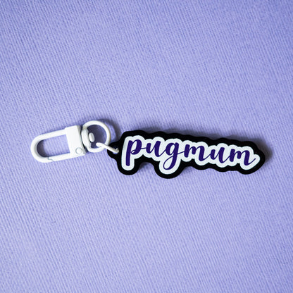 Pug Mum Keychain - Purple, Black & White