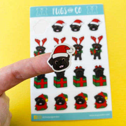 Black Pug Christmas Sticker Sheet