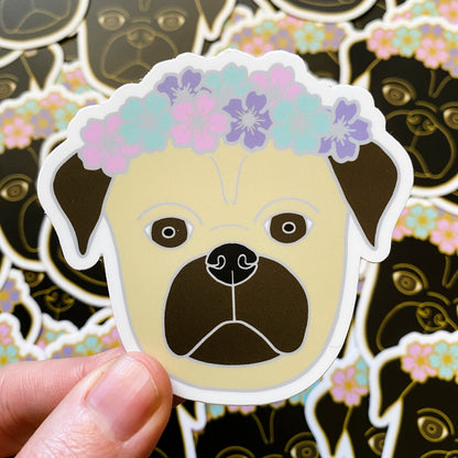 Fawn Flower Crown Pug Sticker