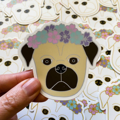 Fawn Flower Crown Pug Sticker