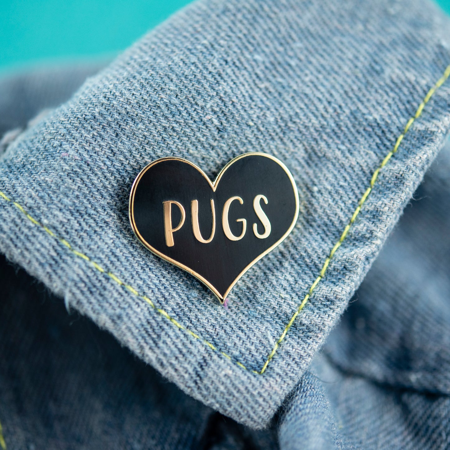 Pug Heart Black Enamel Pin