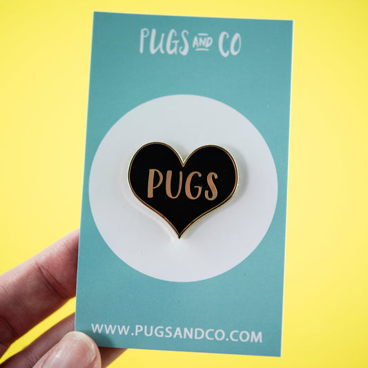 Pug Heart Black Enamel Pin