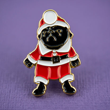 Santa Black Pug Enamel Pin