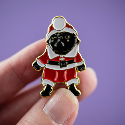 Santa Black Pug Enamel Pin