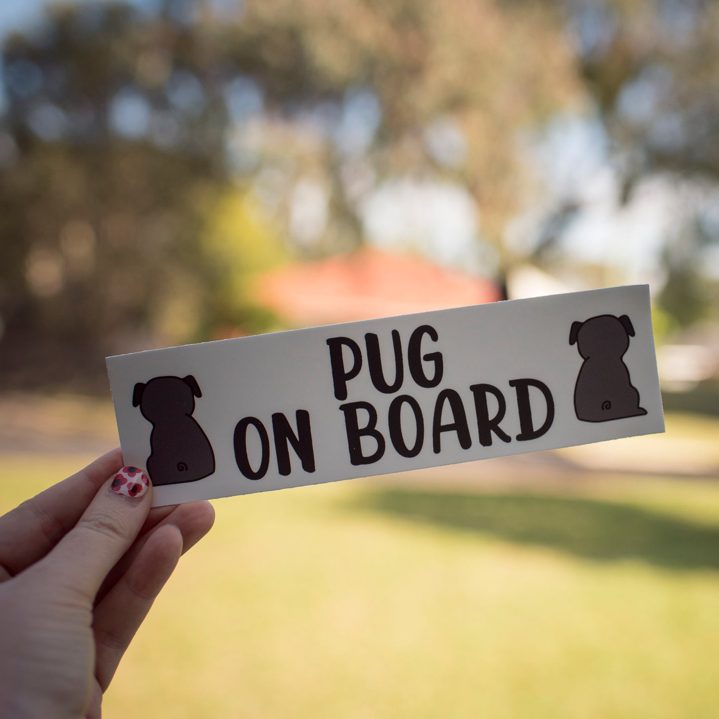Black Pug on Board Bumper Sticker