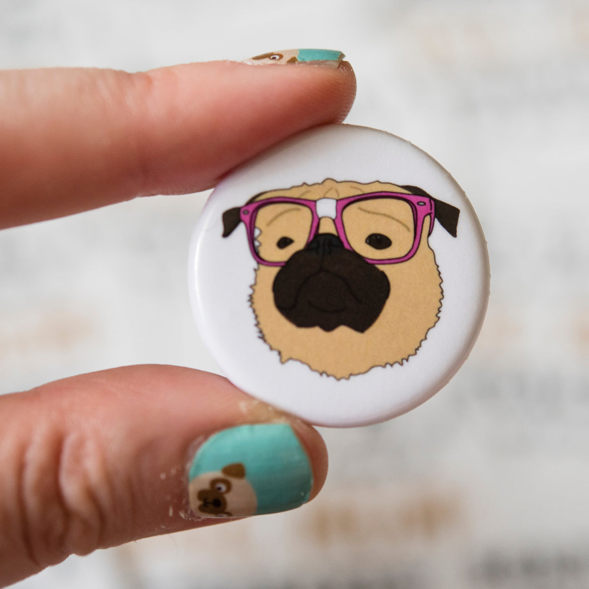 Nerdy Fawn Pug Badge