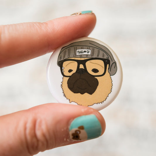 Hipster Fawn Pug Badge