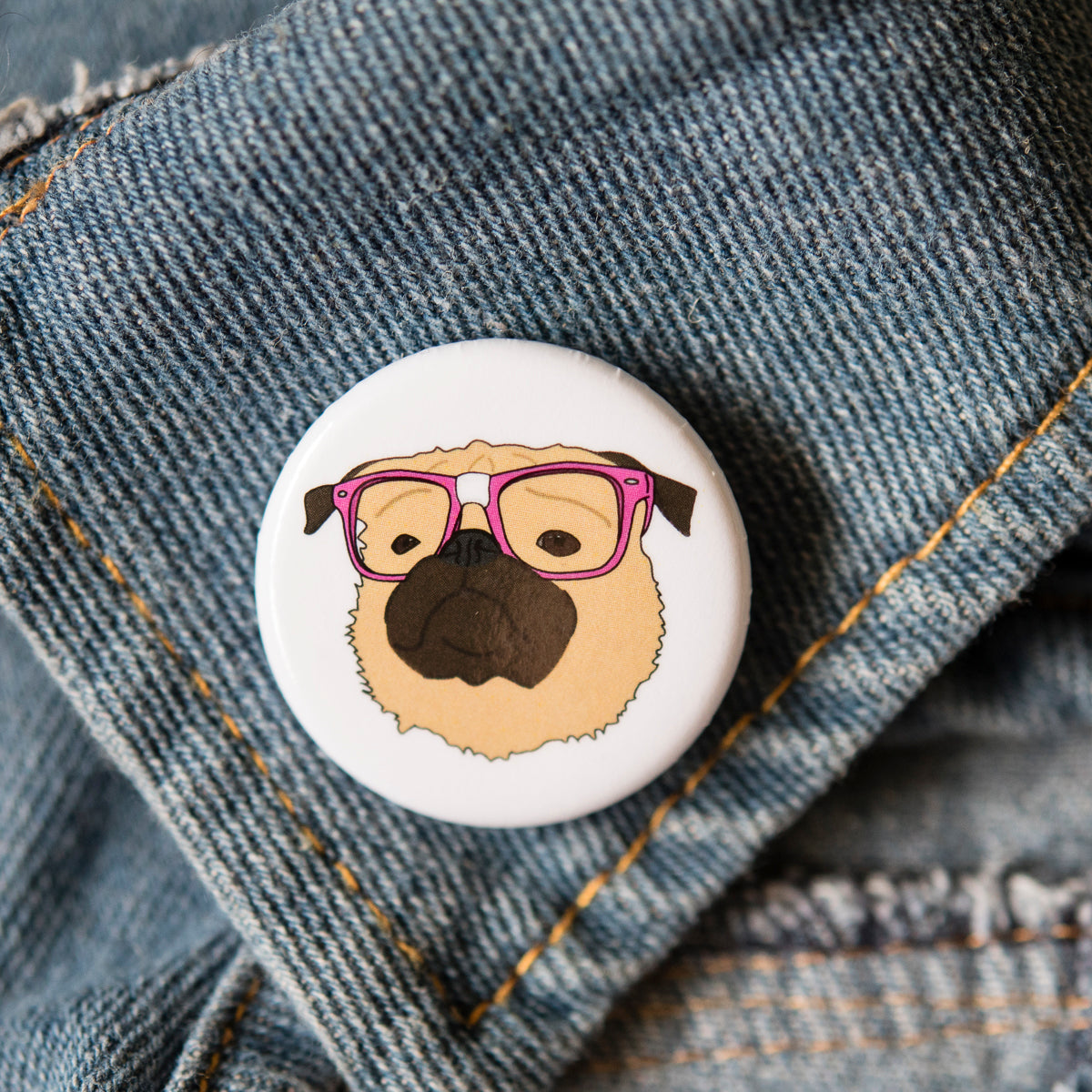 Nerdy Fawn Pug Badge