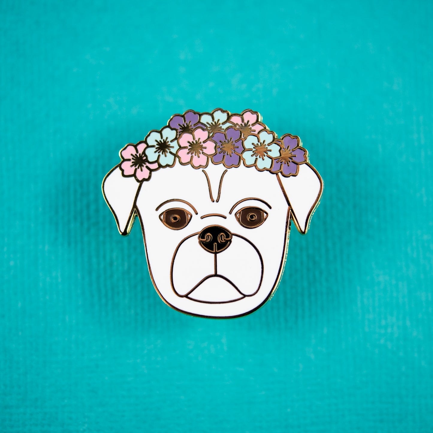 White Flower Crown Pug Enamel Pin