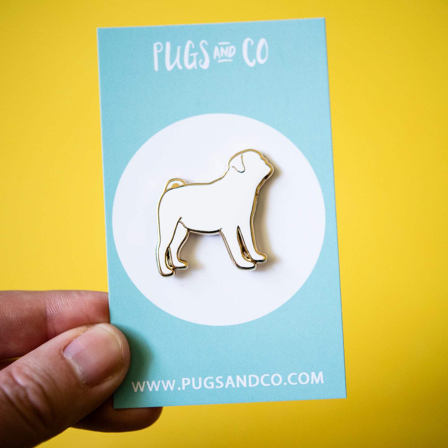 White Pug Silhouette Enamel Pin