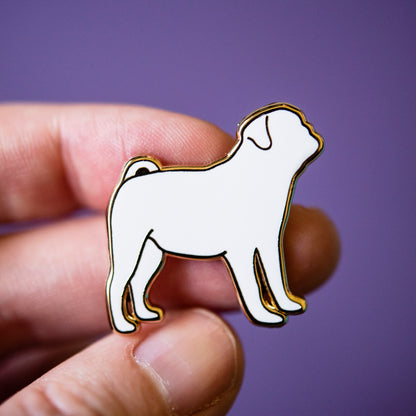 White Pug Silhouette Enamel Pin