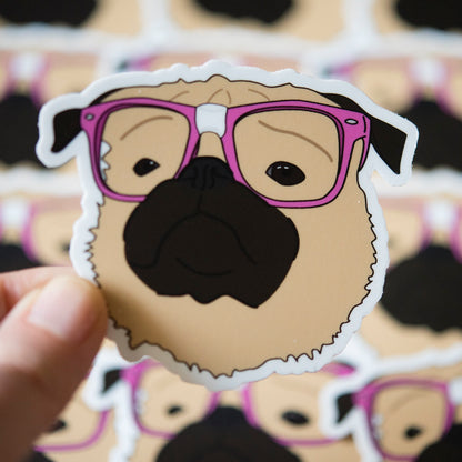 Nerdy Fawn Pug Sticker